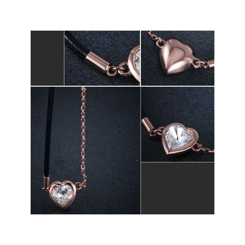 Collier Coeur orné de Cristaux de SwarovskiBlanc et Plaqué Rhodium