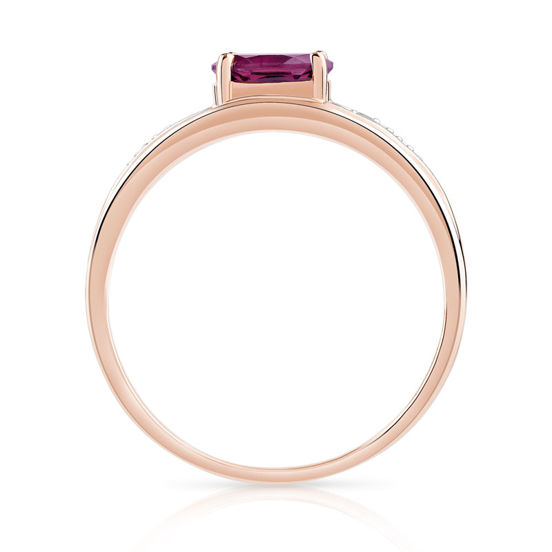 Bague or 375 rose grenat rhodolite et diamants