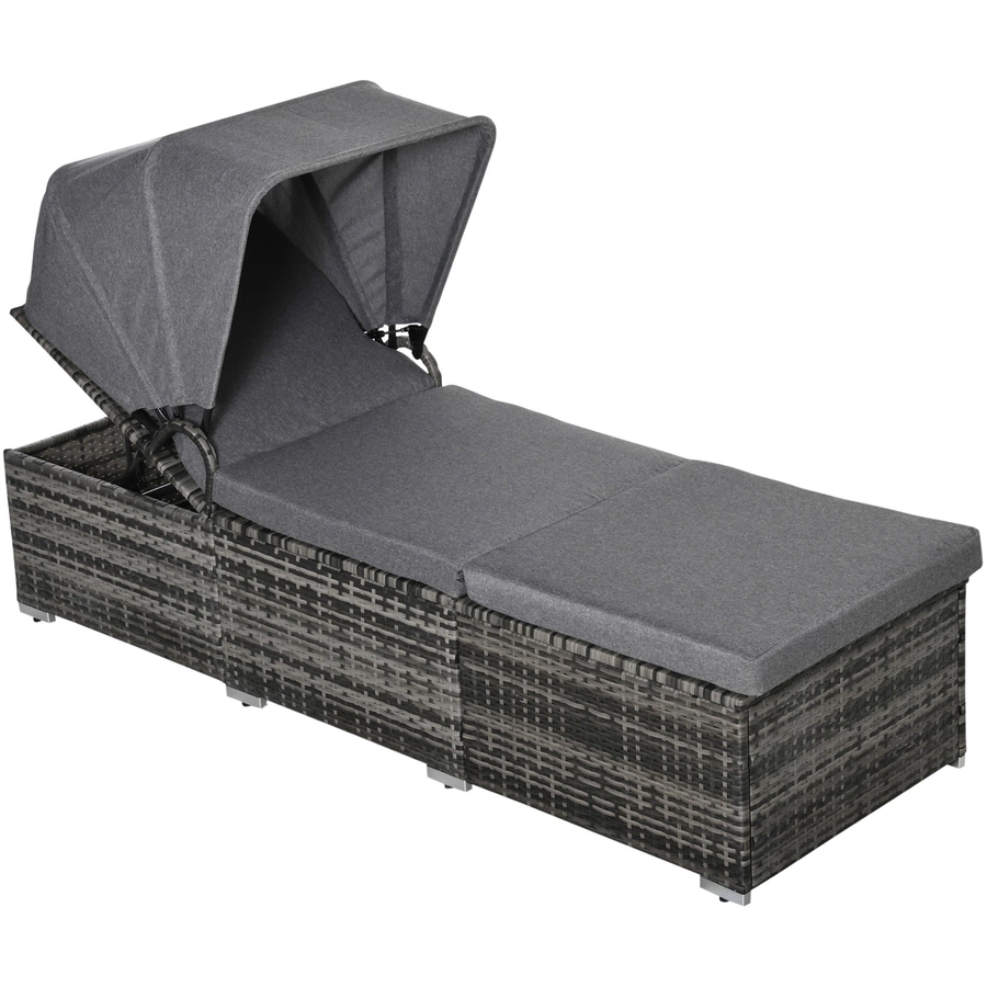 Outsunny Rattan Liege mit Sonnendach grau