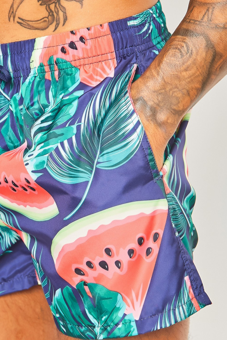 Short de bain bleu marine à motif pastèques