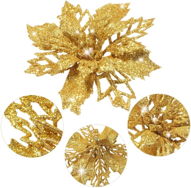 Kunstige blomster juledekoration 5-pak Guld