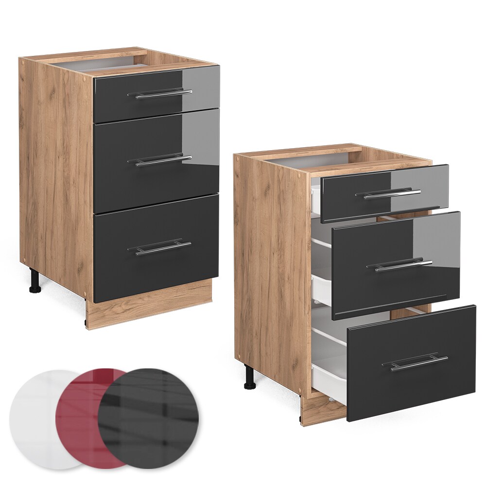 Vicco Schubunterschrank Küchenschrank Küchenmöbel Fame-Line Eiche Anthrazit modern 50 cm Küche Einbauküche Drehtür Blende Küchenzeile Hochglanz