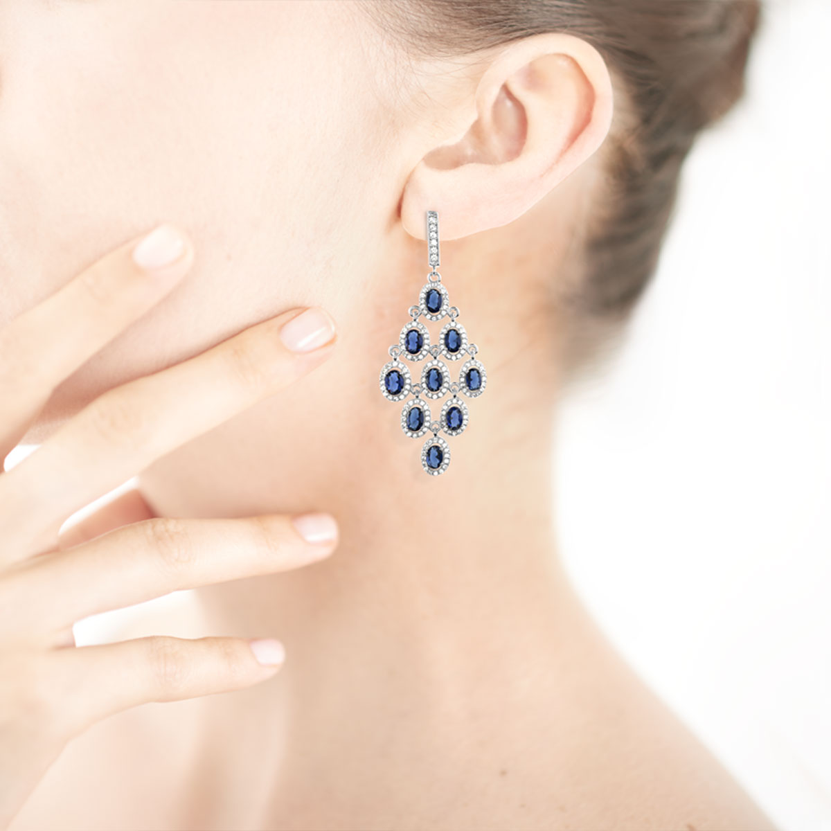 Boucles d'oreilles argent 925 pendants zirconias bleus et blancs