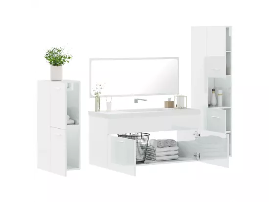 Ensemble de meubles de salle de bain 4 pcs blanc brillant