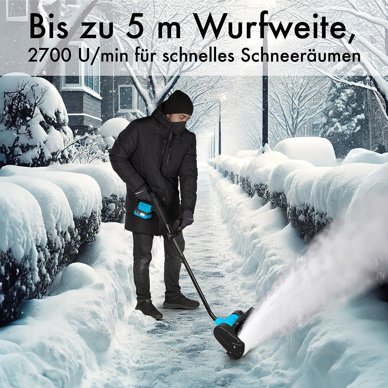 AGT Schneebesen: Akku-Schneebürste und -Schneefräse für 18-V-Akku, 25 cm, 2.700 U/Min. (Schneebesen elektrisch, Schneebürste elektrisch, Schneeschaufel)