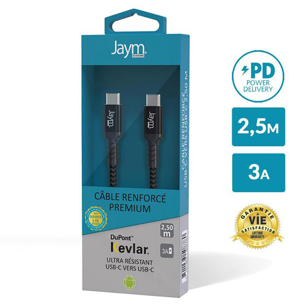 jaym - Câble ultra renforcé USB-C vers USB-C 2,5 m