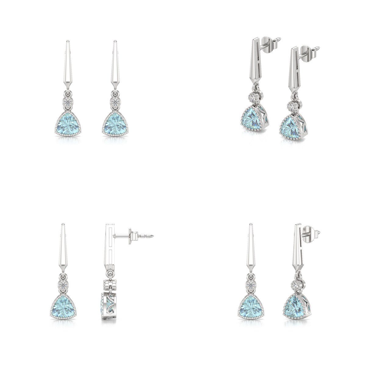Boucles d'oreilles ADEN Aigue-Marine et Diamants sur Argent 925 2.398grs
