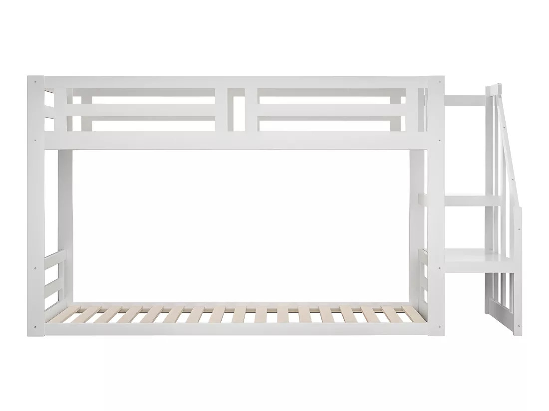 Lit mezzanine cabane avec escalier de rangement - 90x200cm - blanc - Sweiko