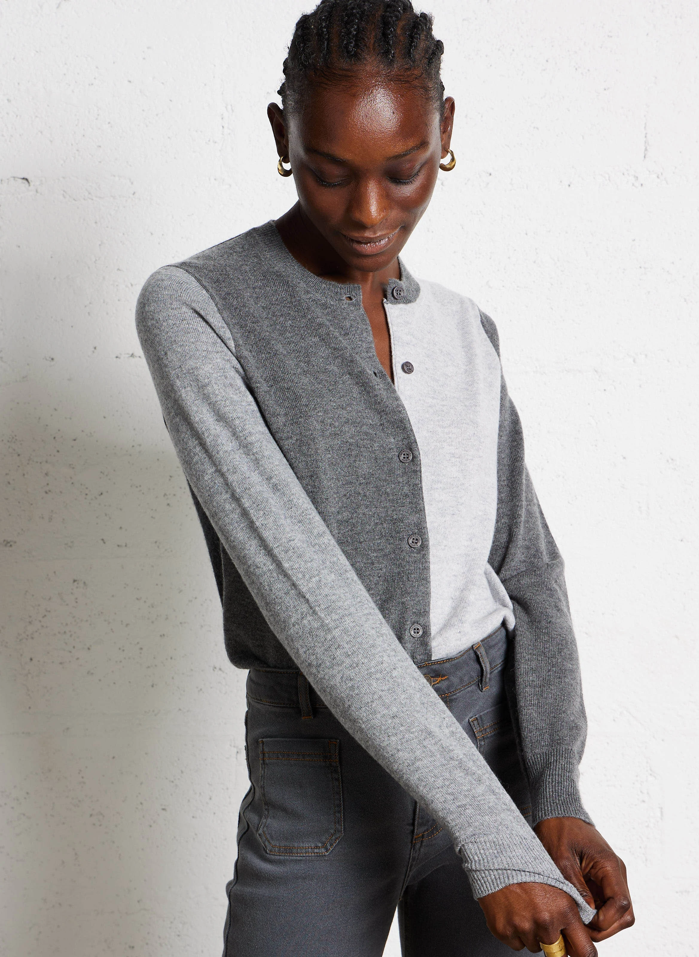 GABRIEL - Cardigan droit col rond en laine mélangée | Noir
