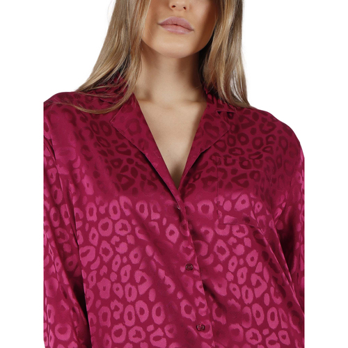 Admas - Pijama pantalón camisa Satin Leopard Rojo
