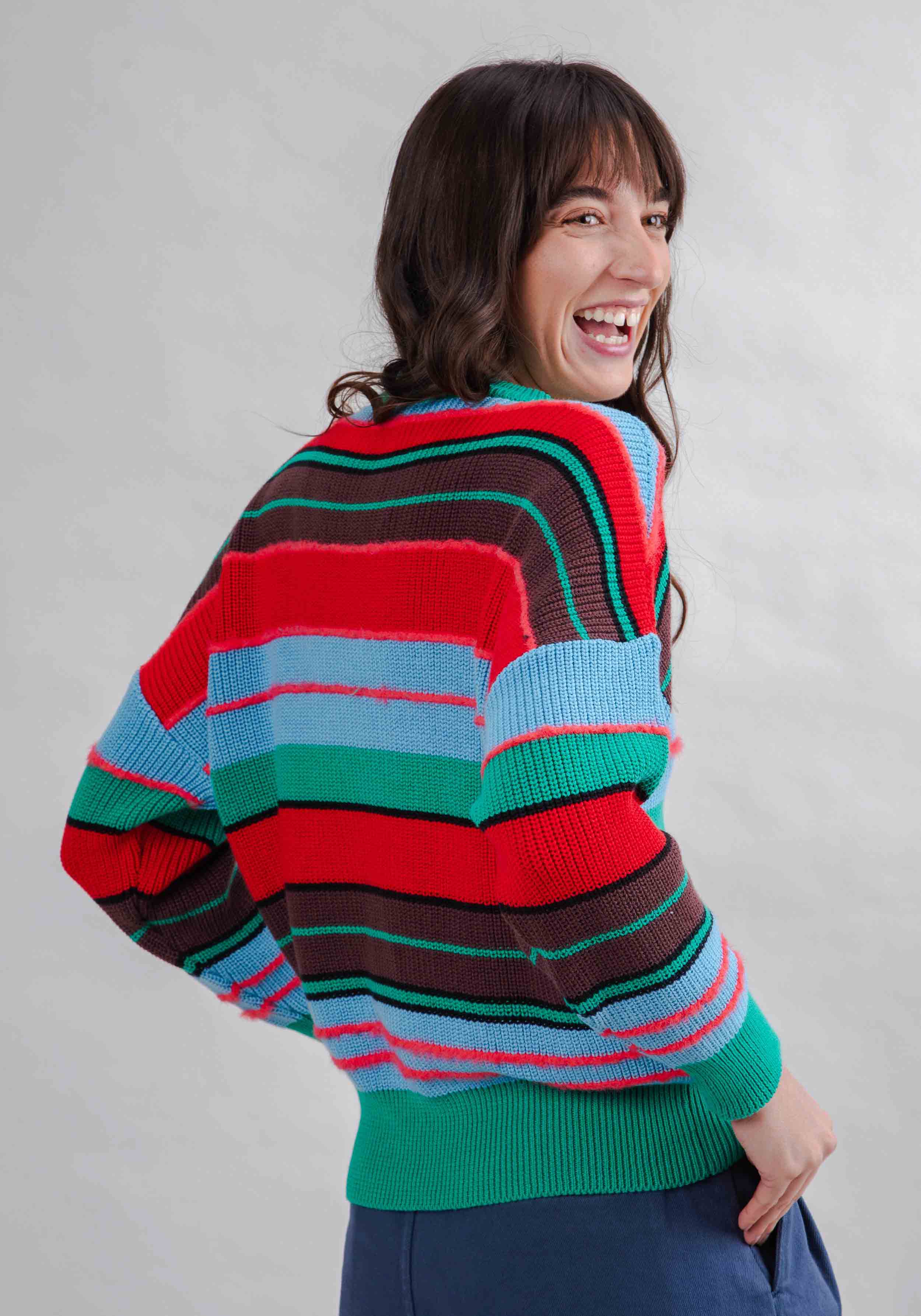 Brava Fabrics Strickpullover Multistriped Sweater Batwing