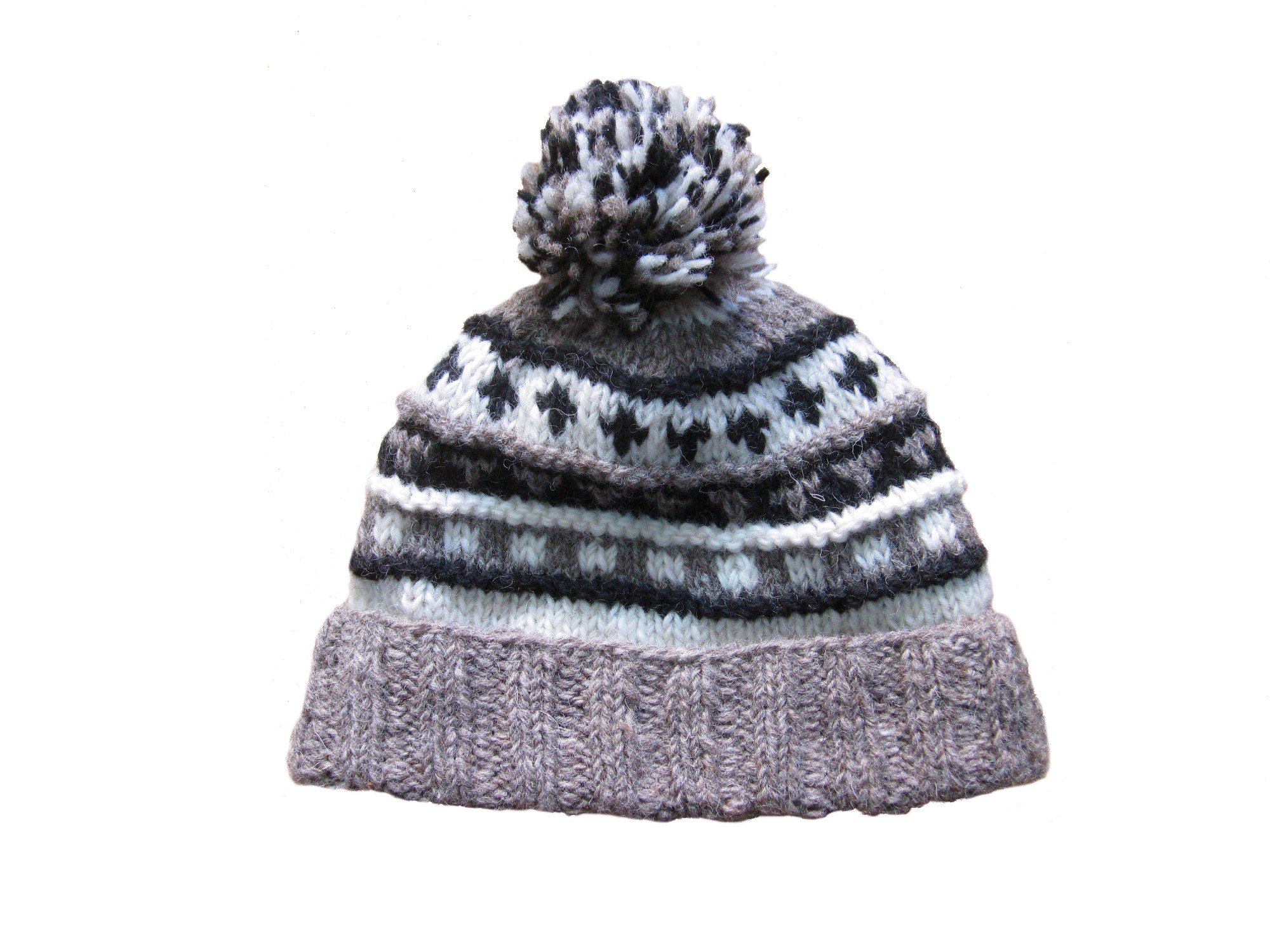 Handgestrickte Mütze mit Pompon, grau, schwarz, weiß günstig bestellen