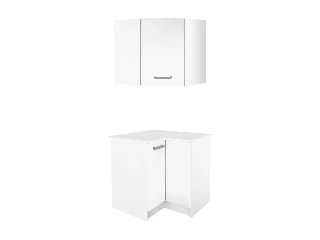 Caissons d'angle de cuisine - 1 meuble bas & 1 meuble haut - 2 portes - Blanc brillant - TRATTORIA