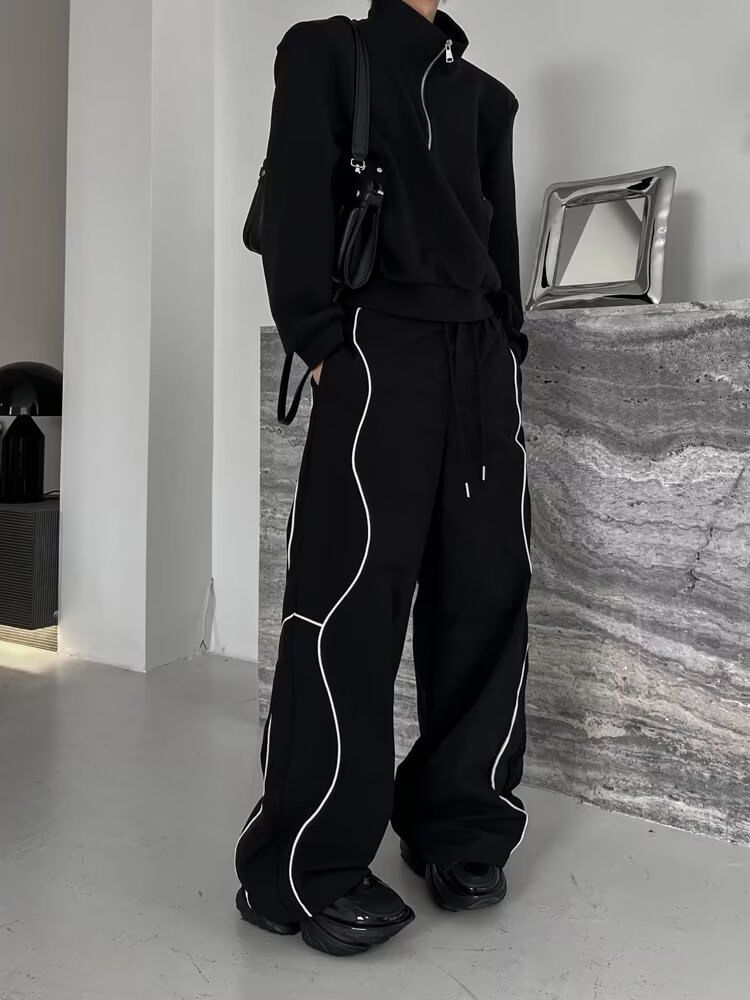 Nataro - Hoge taille contrasterende rand wijde joggingbroek
