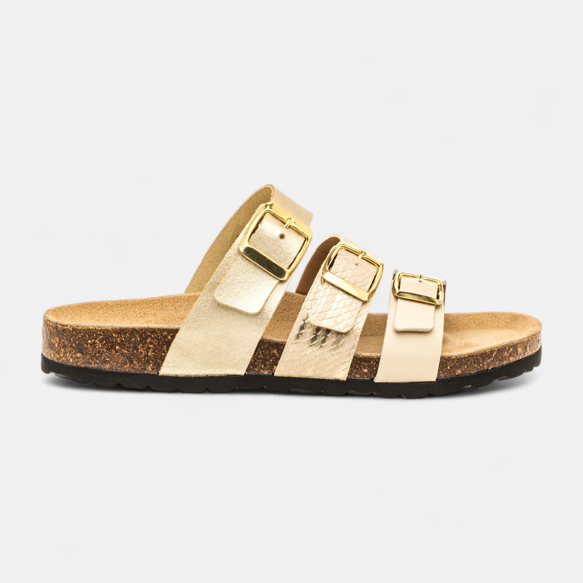 Mules semelle liège Femme en cuir or