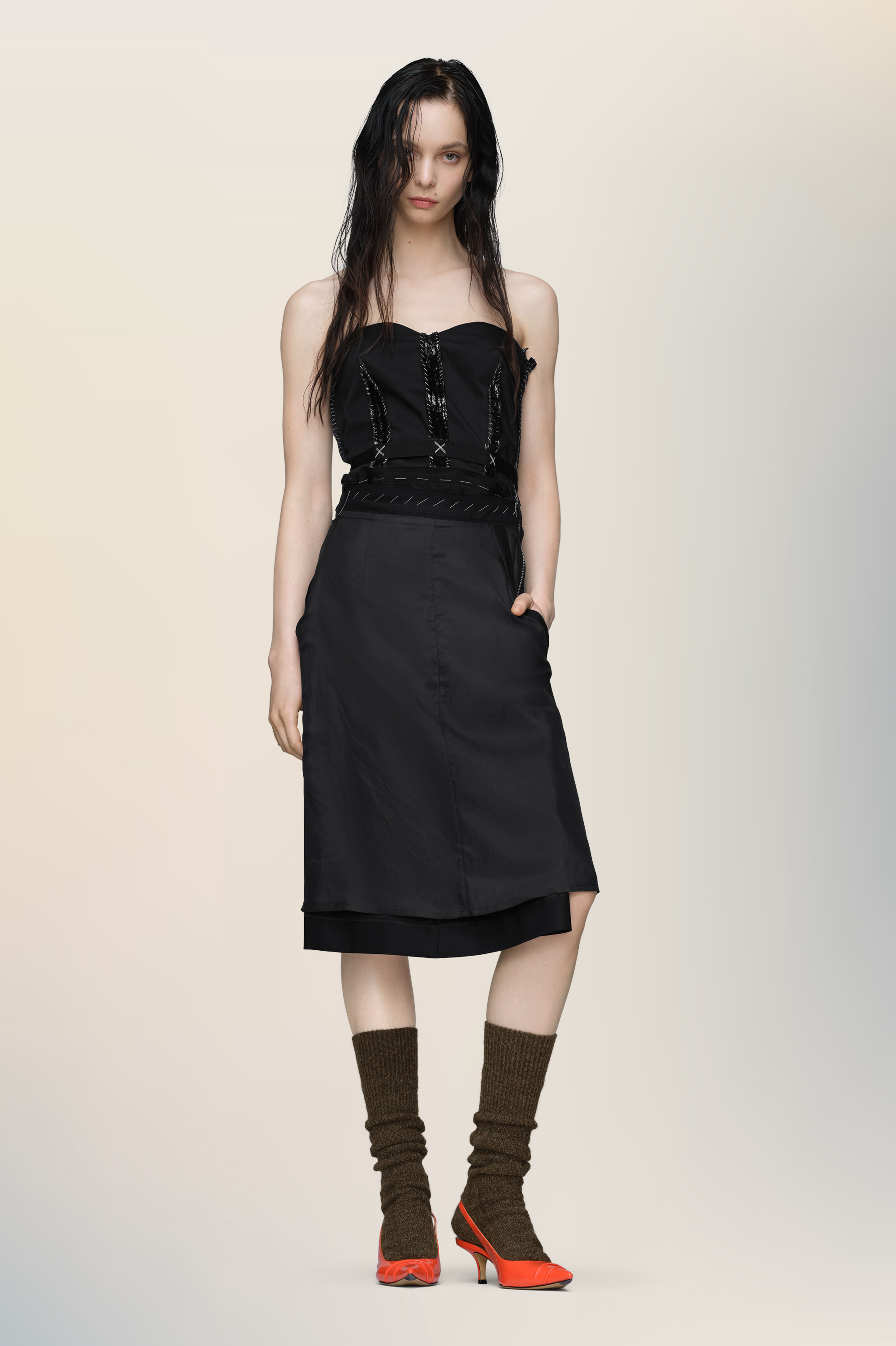 Robe bustier midi noire en laine - femme