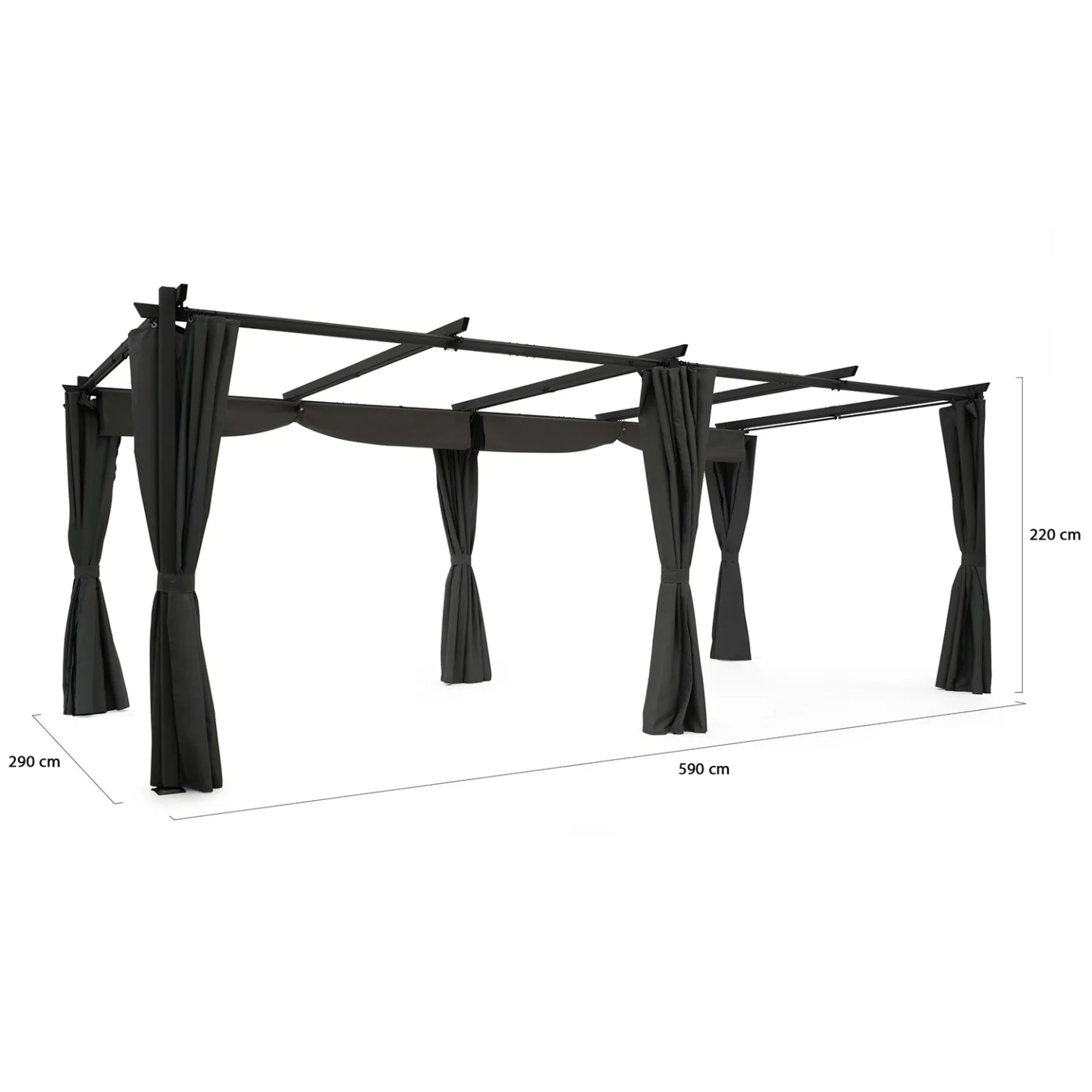 Pergola édition limitée toit rétractable 3x6 M et 6 rideaux gris anthracite