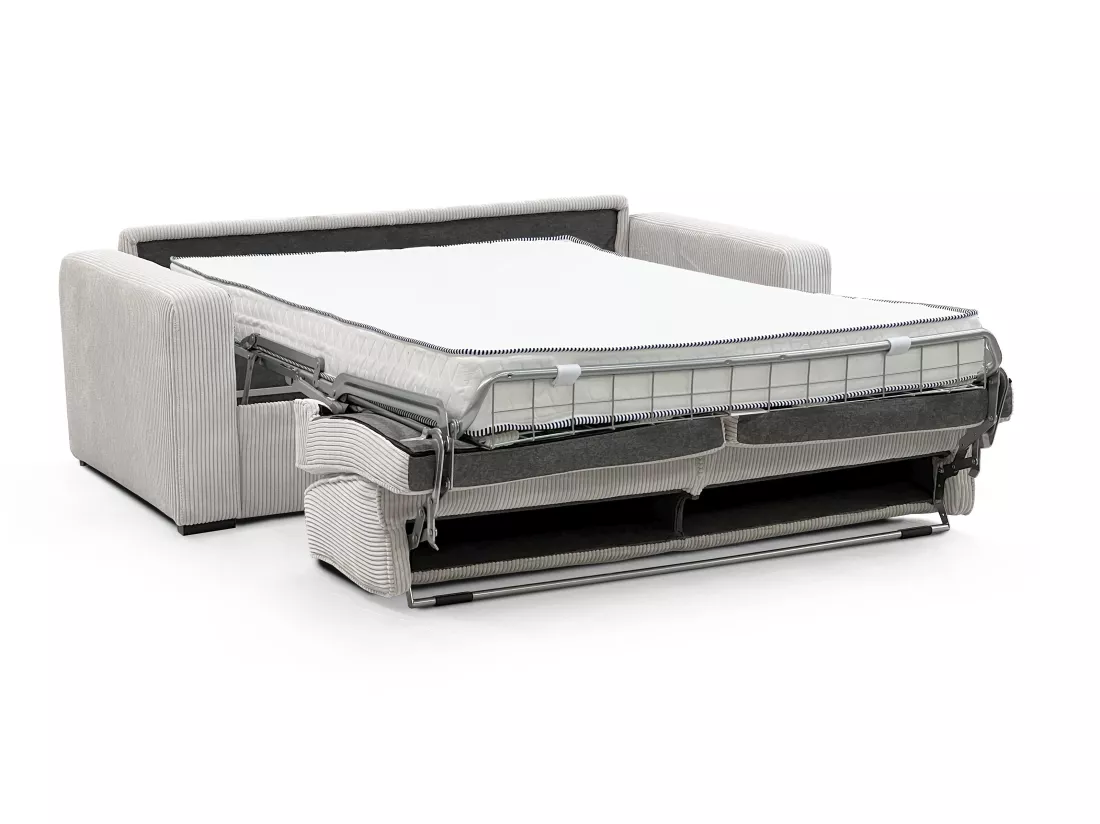Canapé 3 places convertible express en velours côtelé beige - Couchage à lattes larges 140 cm - Matelas 16 cm - MONDOVI