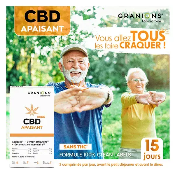 Granions CBD Apaisant - Cannabidiol + Harpagophytum - Sans THC - 30 Comprimés
