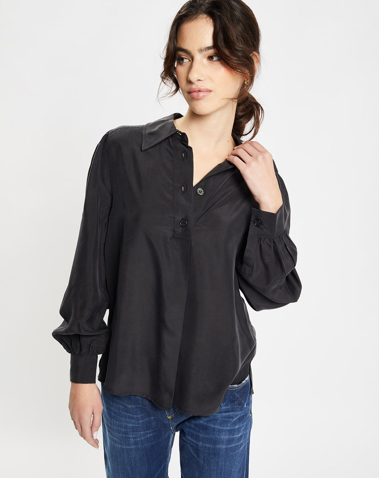 Jodhpur Chemise 100% Soie Panos noire