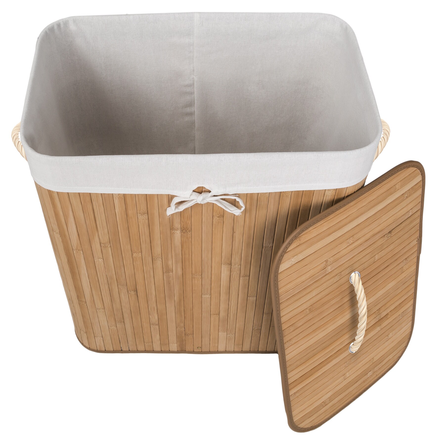 tectake® Wäschekorb, aus Bambus, herausnehmbarer Wäschesack, 2 Tragegriffe, 53 x 33,5 x 63 cm