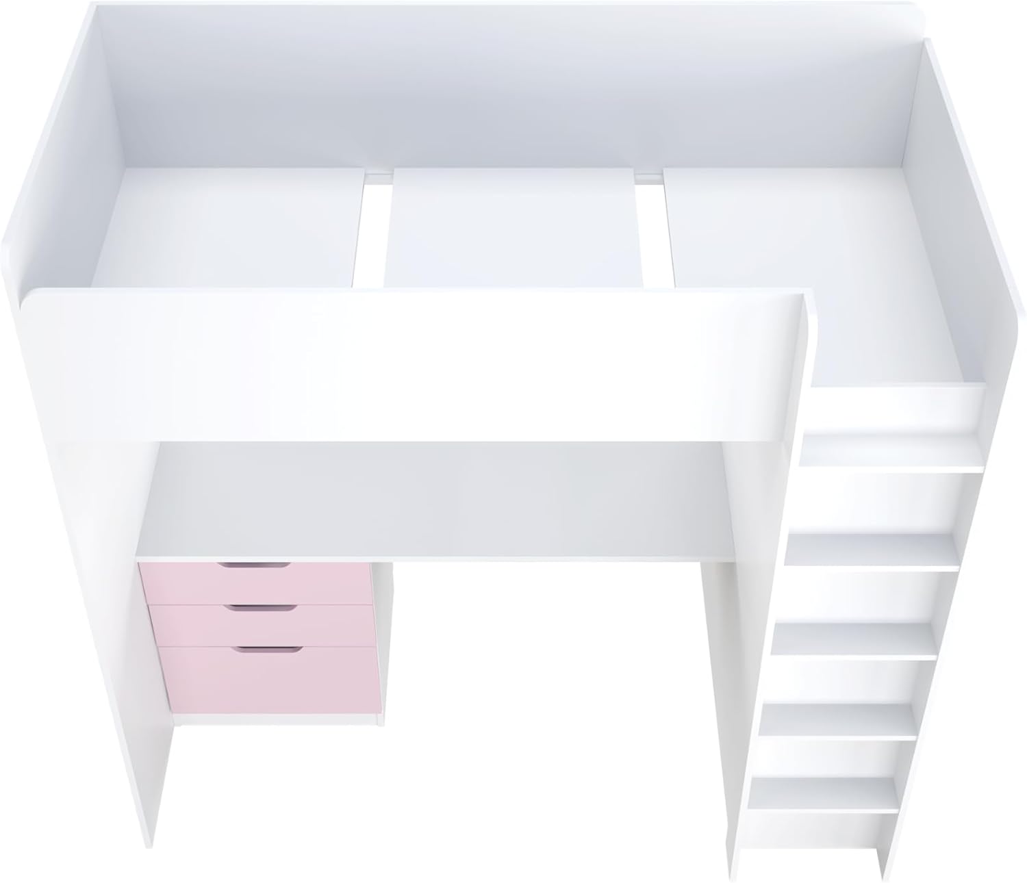 Shefa Kids Hochbett Mit Schreibtisch - Platzsparendes 5-in-1 Hochbett Kinder Mit Treppe, Kleiderschrank, Regal & Arbeitsbereich - Rosa, Belastbar Bis 90 Kg, Maße: 206 x 107 cm