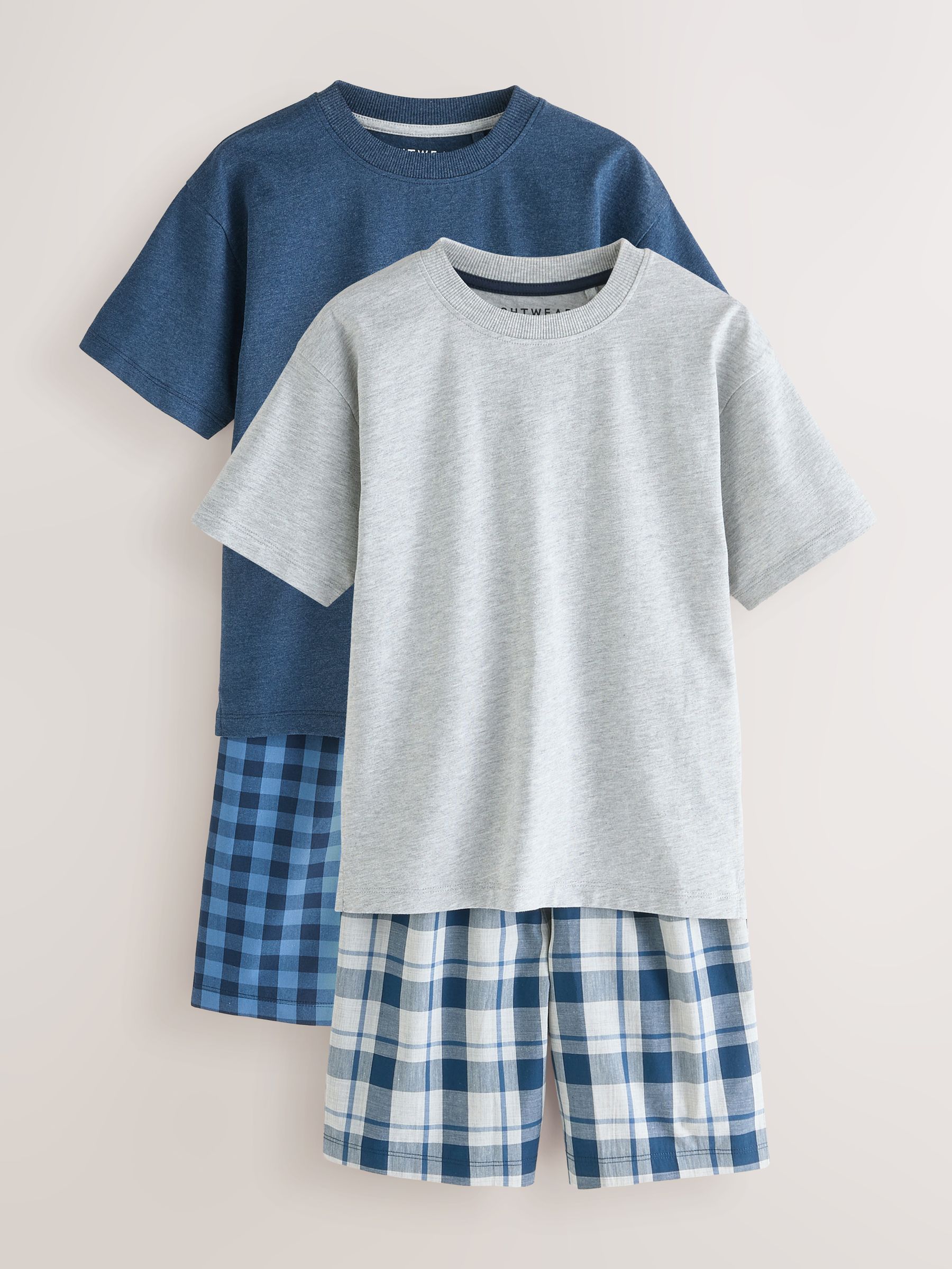 Marineblauw/grijs - 2 Pack Geweven Ruit Oversized Pyjama's (3-16jr)