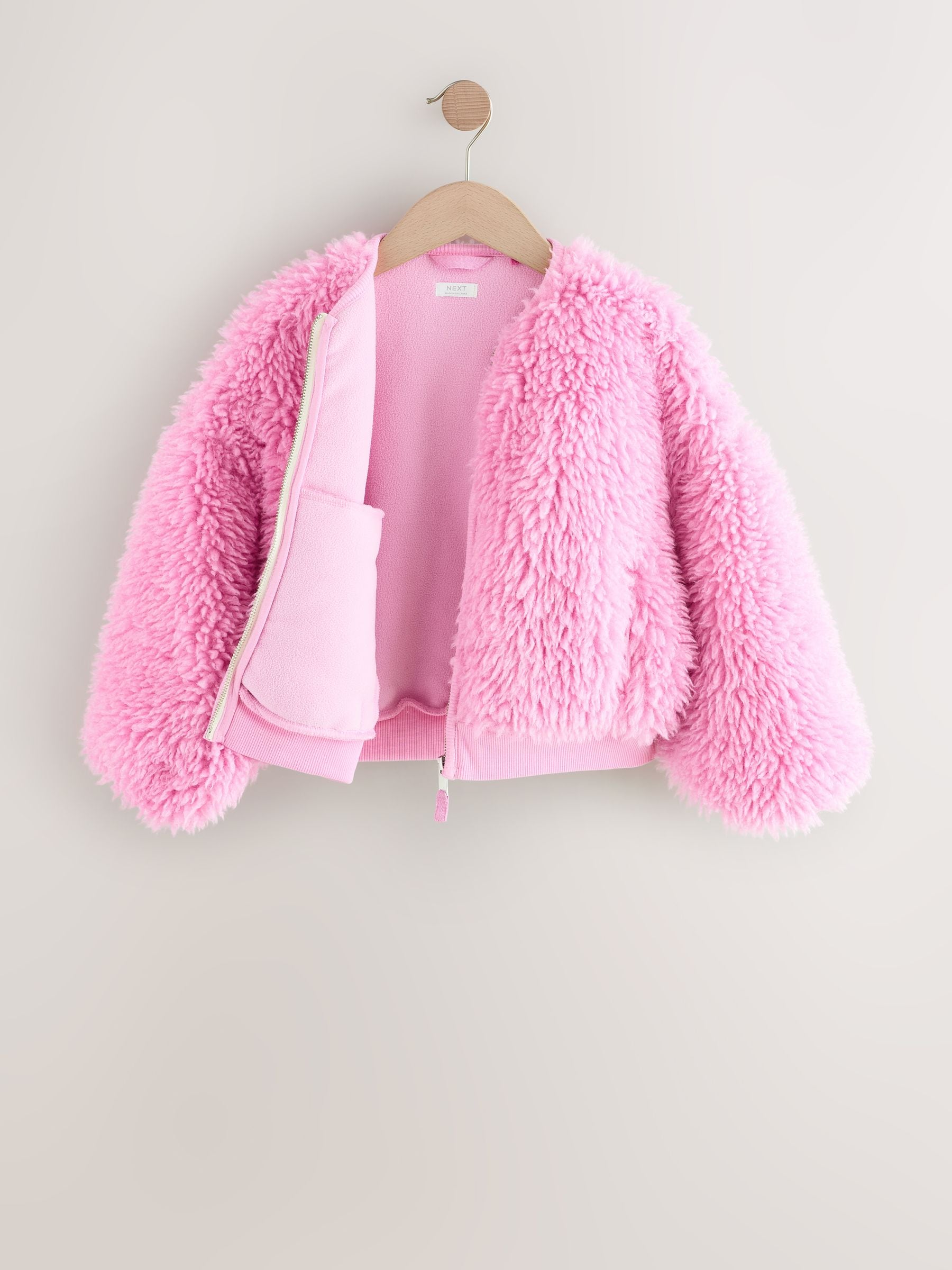 Roze - Donzige fleece borg jack met rits (3-16jr)