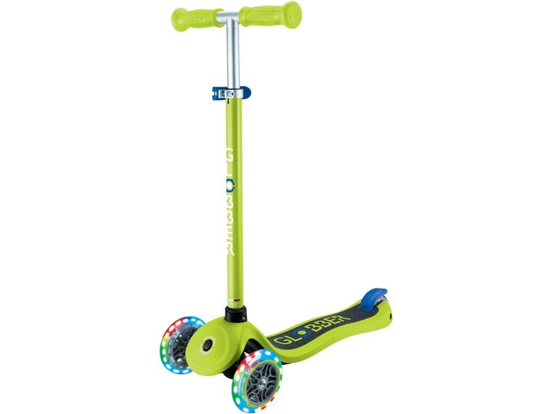 GLOBBER Scooter Primo Lights Limettengrün 3-Rad-Roller mit Beleuchtung für Kinder