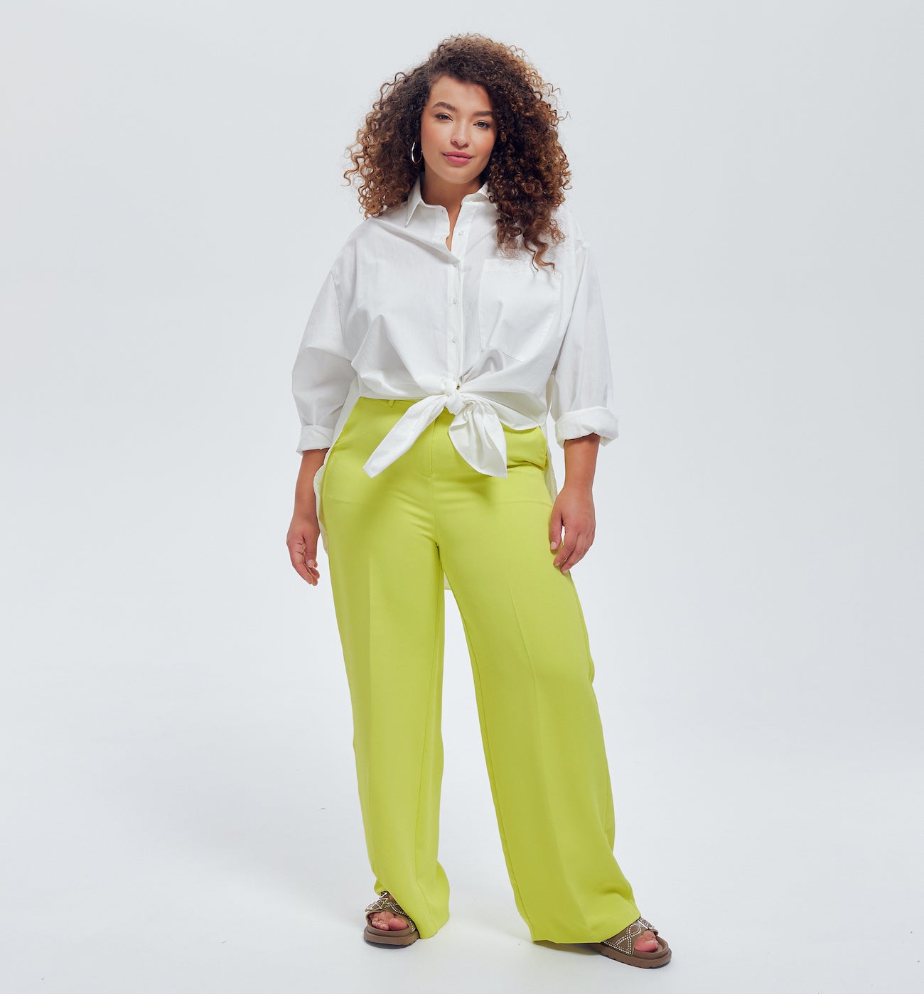 Pantalon large taille haute - Vert anis
