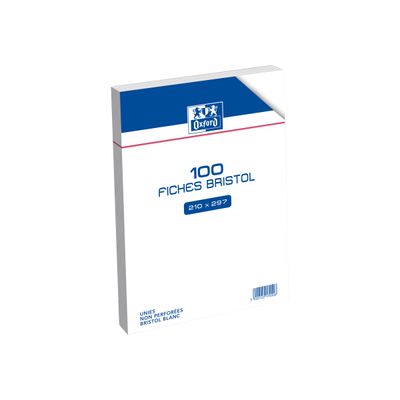 Oxford - Fiches Bristol - A4 - 21 x 29,7 cm - Non perforées - Blanc - Uni - Pack de 100