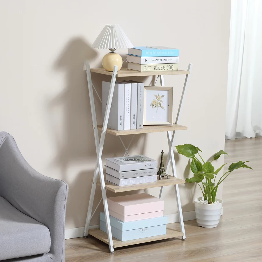 HOMCOM Bücherregal mit X-Form Gestell bunt