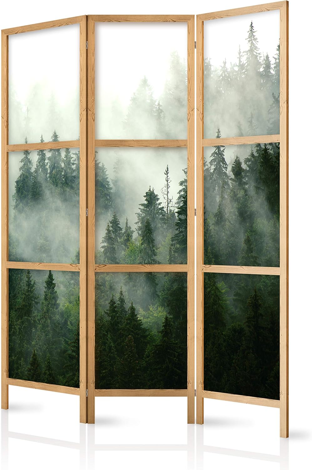 murando - Paravent Innen Raumteiler Holz Wald Landschaft Nebel 135x172 cm 3-teilig Japanische Trennwand Raumtrenner Room Divider Mobiler Sichtschutz Spanische Wand Raum Abtrennung Japan c-B-0443-z-b