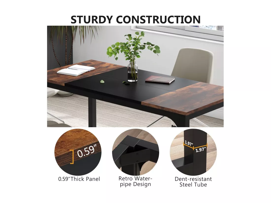 Tribesigns Bureau pour Ordinateur Portable, Table, Bureau d’étude pour Le télétravail, Poste de Travail pour Bureau, Chambre, Facile à Monter, 160 x 80 x 75 cm (Marron Rustique + Noir)