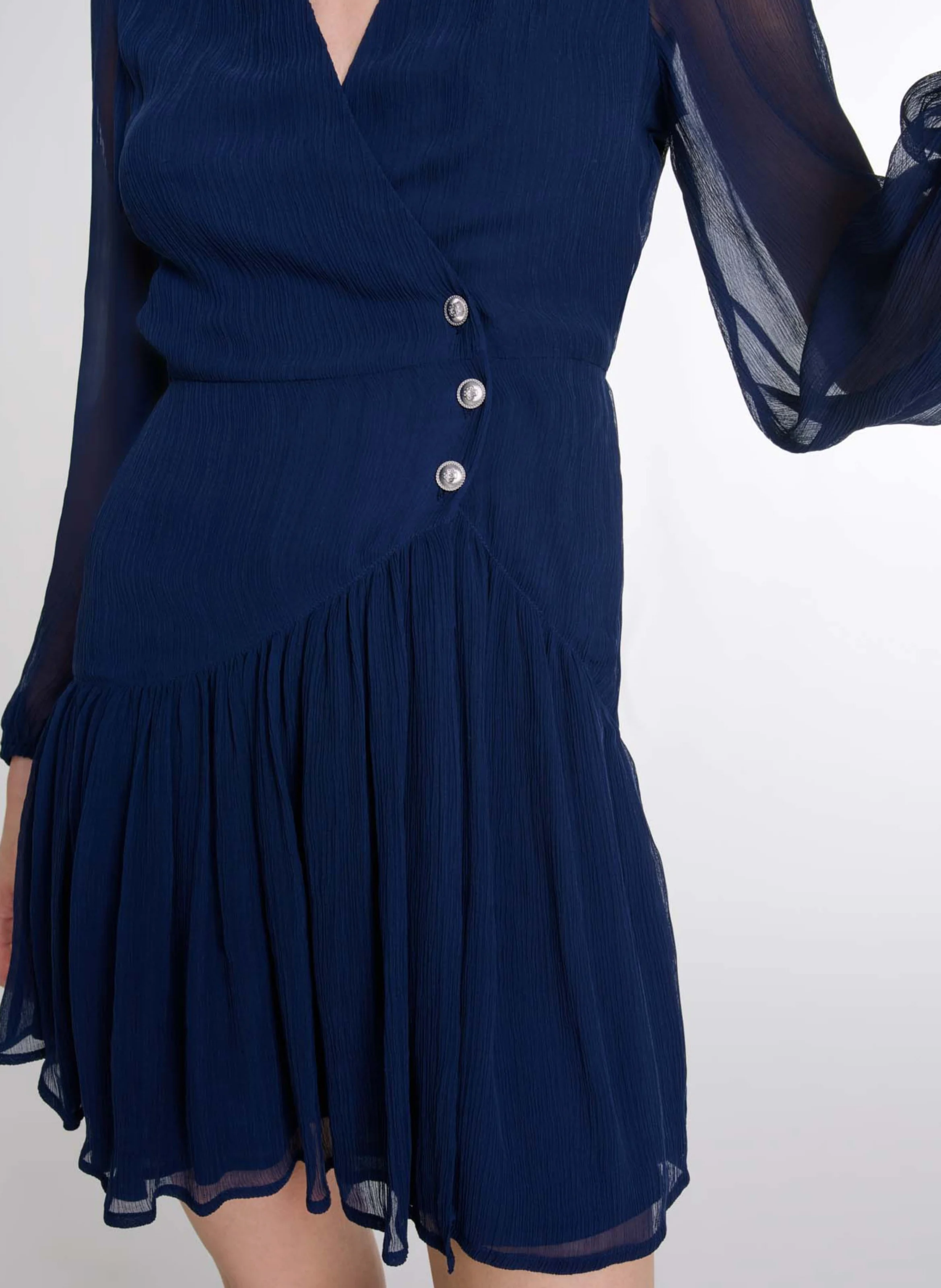 Robe courte volantée col V | Bleu
