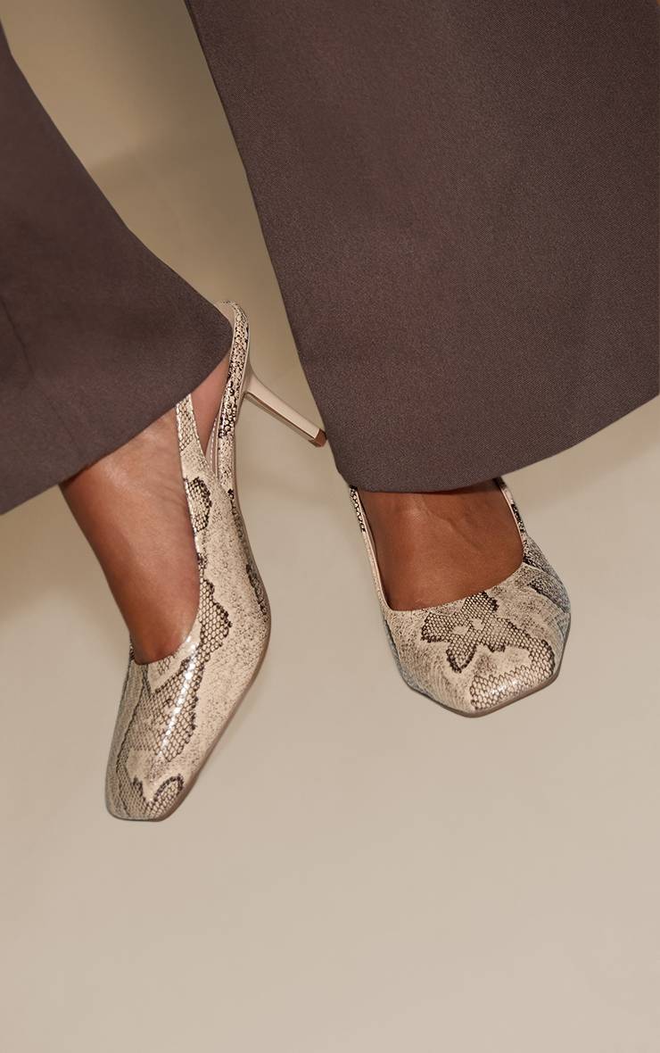 Snake Print Escarpin À Bout Carré Et Bride Arrière Imprimé Synthétique