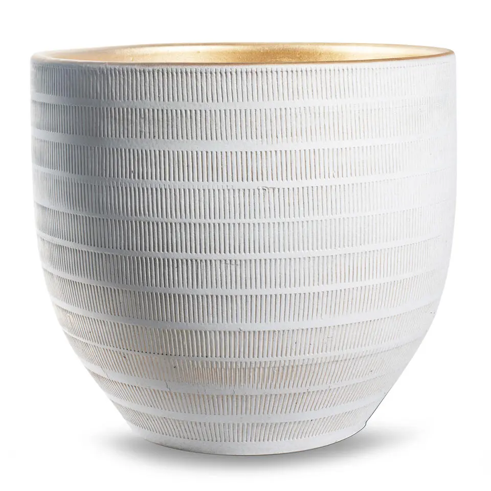 Jodeco Plantenpot/bloempot Beau - wit/goud - keramiek - 35x32 cm