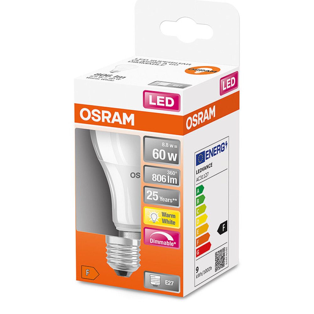 LYSPÆRE OSRAM LED MATT DIMBAR E27 806LM 8,8W