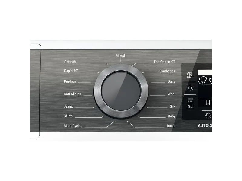 Hotpoint H8 D94WB EU, Fritstående, Front-læsning, Varmepumpe, Hvid, Dreje, Berøring, Højre