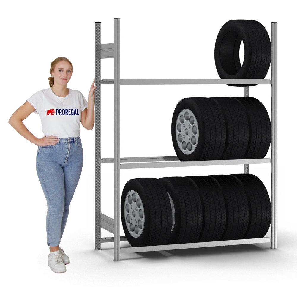 PROREGAL Bandenrek, insteeksysteem, T-profiel, basiseenheid, hxbxd 200 x 150 x 40 cm, 3 niveaus, legbordbelasting 150 kg, verzinkt