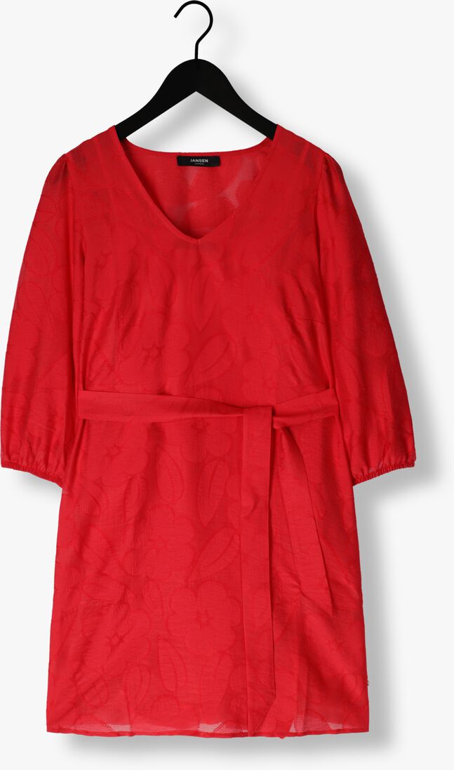 JANSEN AMSTERDAM rode jansen amsterdam mini jurk ff517 dress 3/4 puffed sleeve v-neck