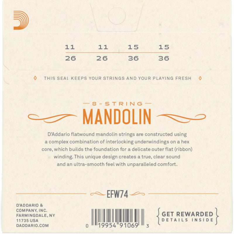 D'Addario EFW74 Flatwound Stainless Steel Medium 11-36 snaren voor mandoline