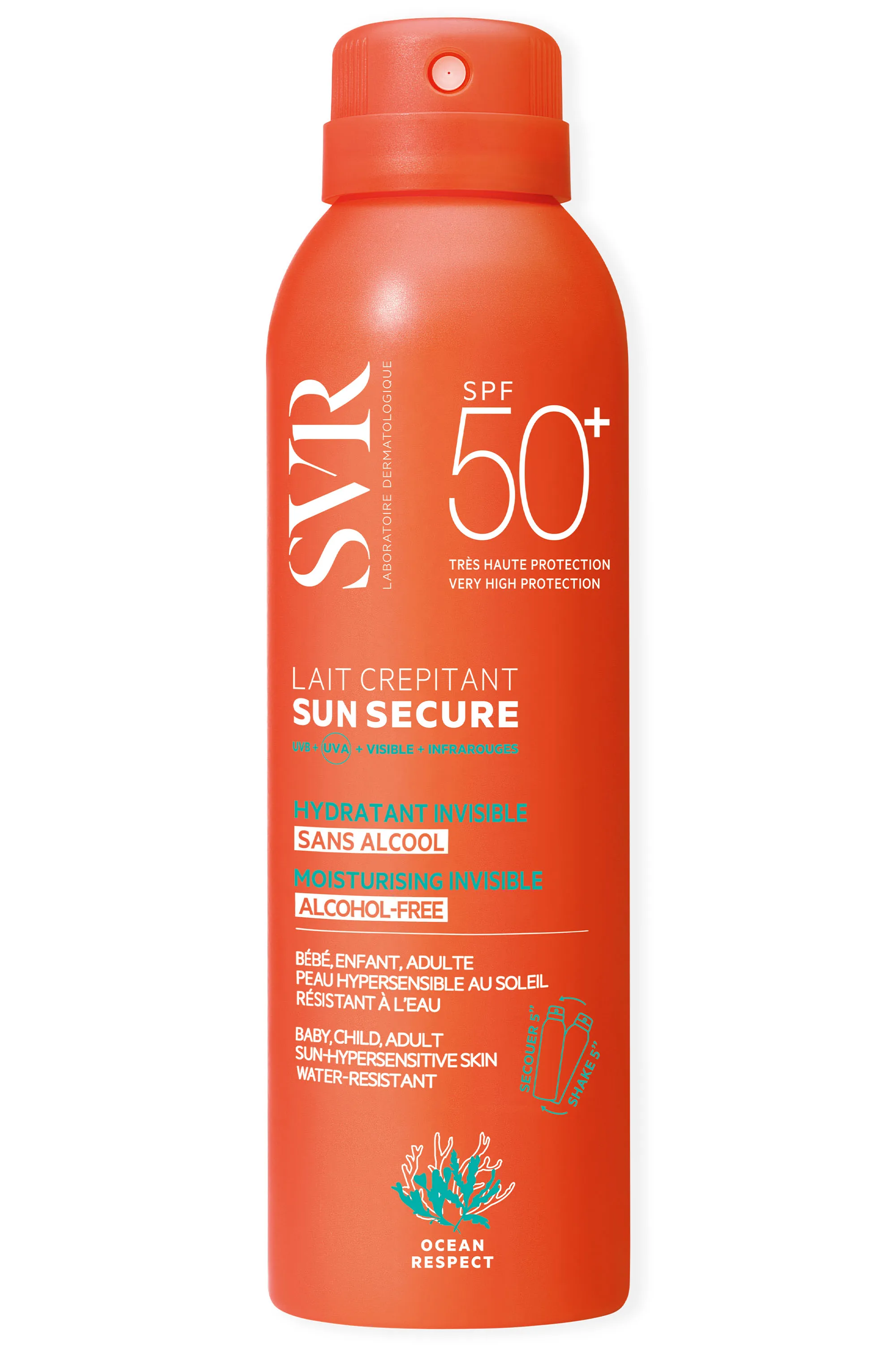 SVR Lait hydratant crepitant invisible Sun Secure SPF50+-200 ml