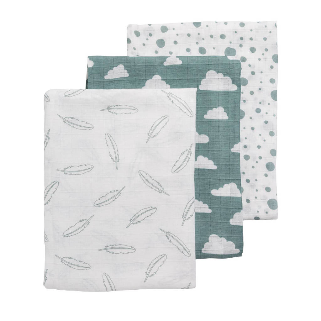 Leuk cadeautjehydrofiele swaddles 120x120 cm (set van 3) jade/wit