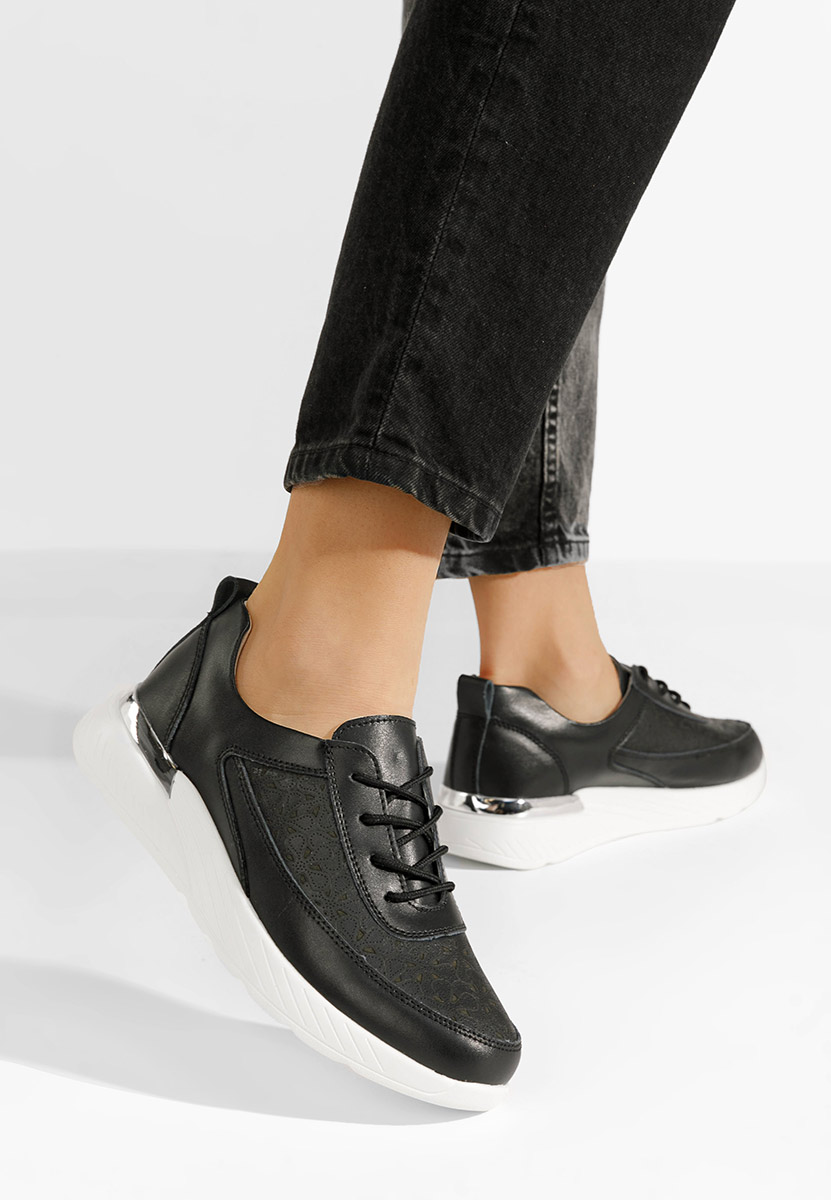 Baskets pour femme en cuir noirs Calyse