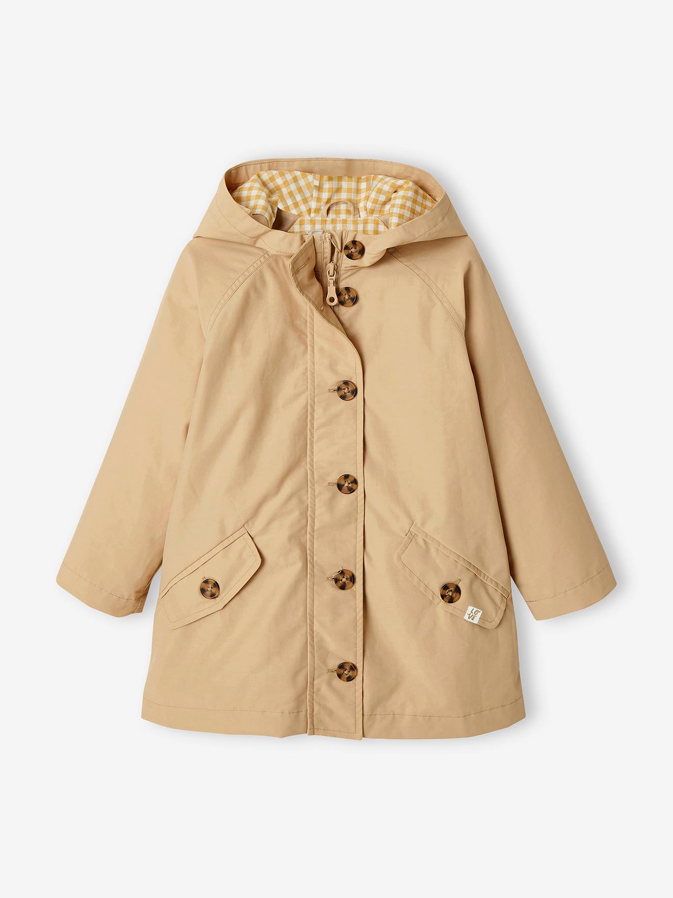 Trench coat bege com capuz, perfeito para meia-estação, para meninas.