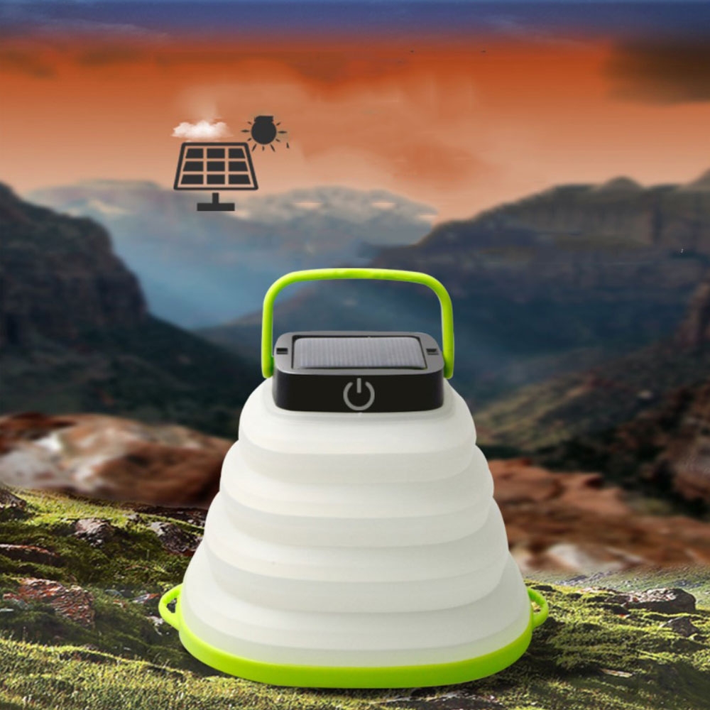 Faltbare Outdoor LED Solar Laterne Camping Lampe Wasserfest   500mA Akku  (IP67) - Transparent / Grün