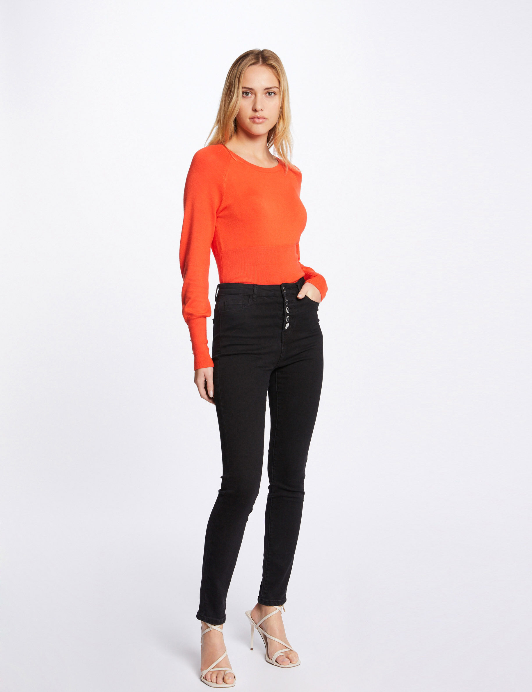 Pull manches longues à col rond orange foncé femme - orange_foncé