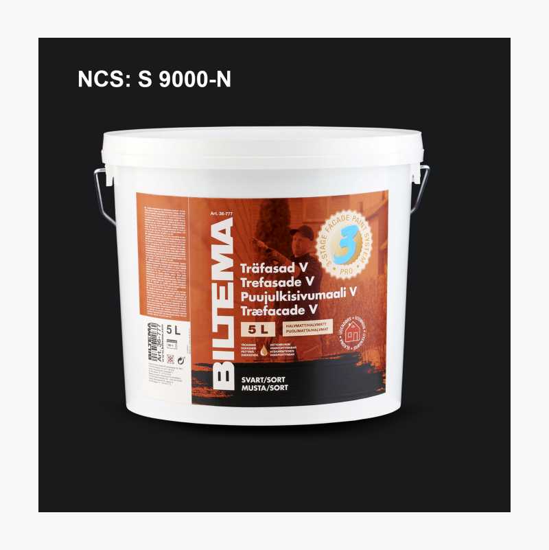 Trefasade V, sort, 5 liter