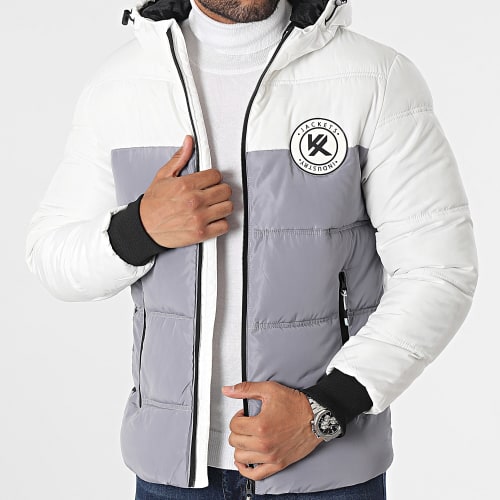 Doudoune Capuche Gris Blanc